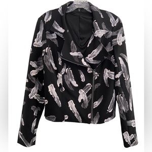 Express Moto Jacket Feather Print Black Gray White Stretch Motorcyle 90s Y2K M